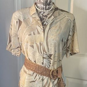 Vintage 1990 Horst Basler Tropical Gold Two piece Dress Skirt Blouse GB 16